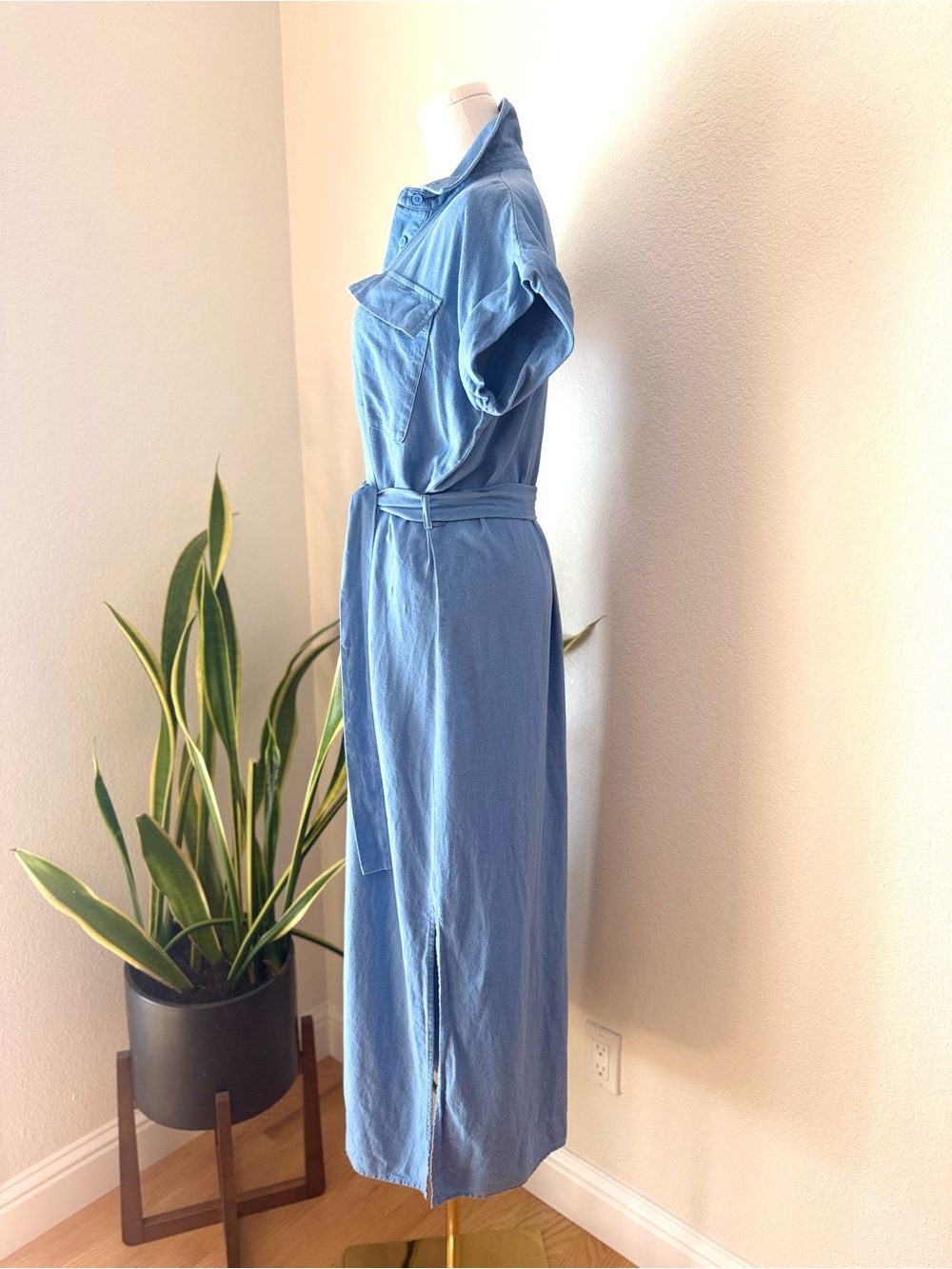 Calvin Klein Light Blue Maxi Shirt Dress with Tie Belt - Picture 3 of 9